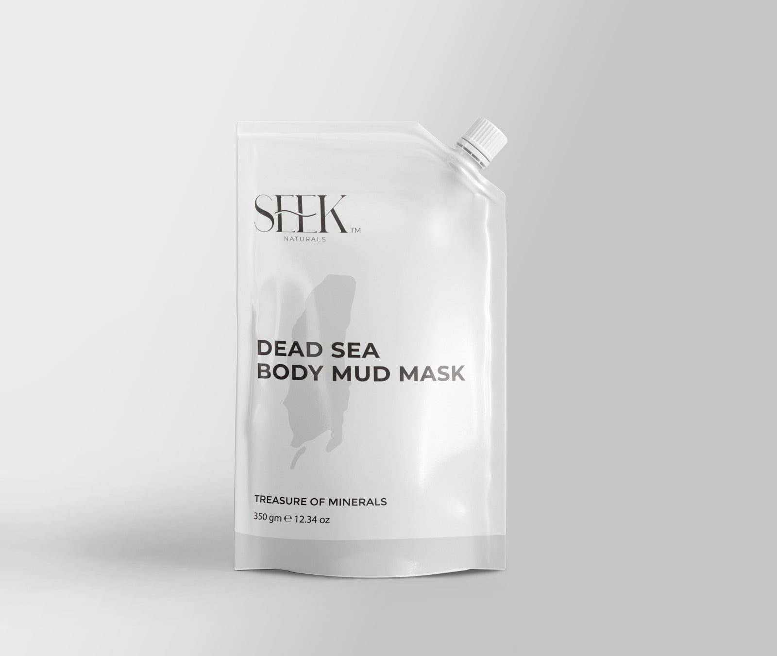 SEEK Naturals Body Mud Mask jar with creamy Dead Sea mud, designed to purify pores, control oil, and hydrate the skin.