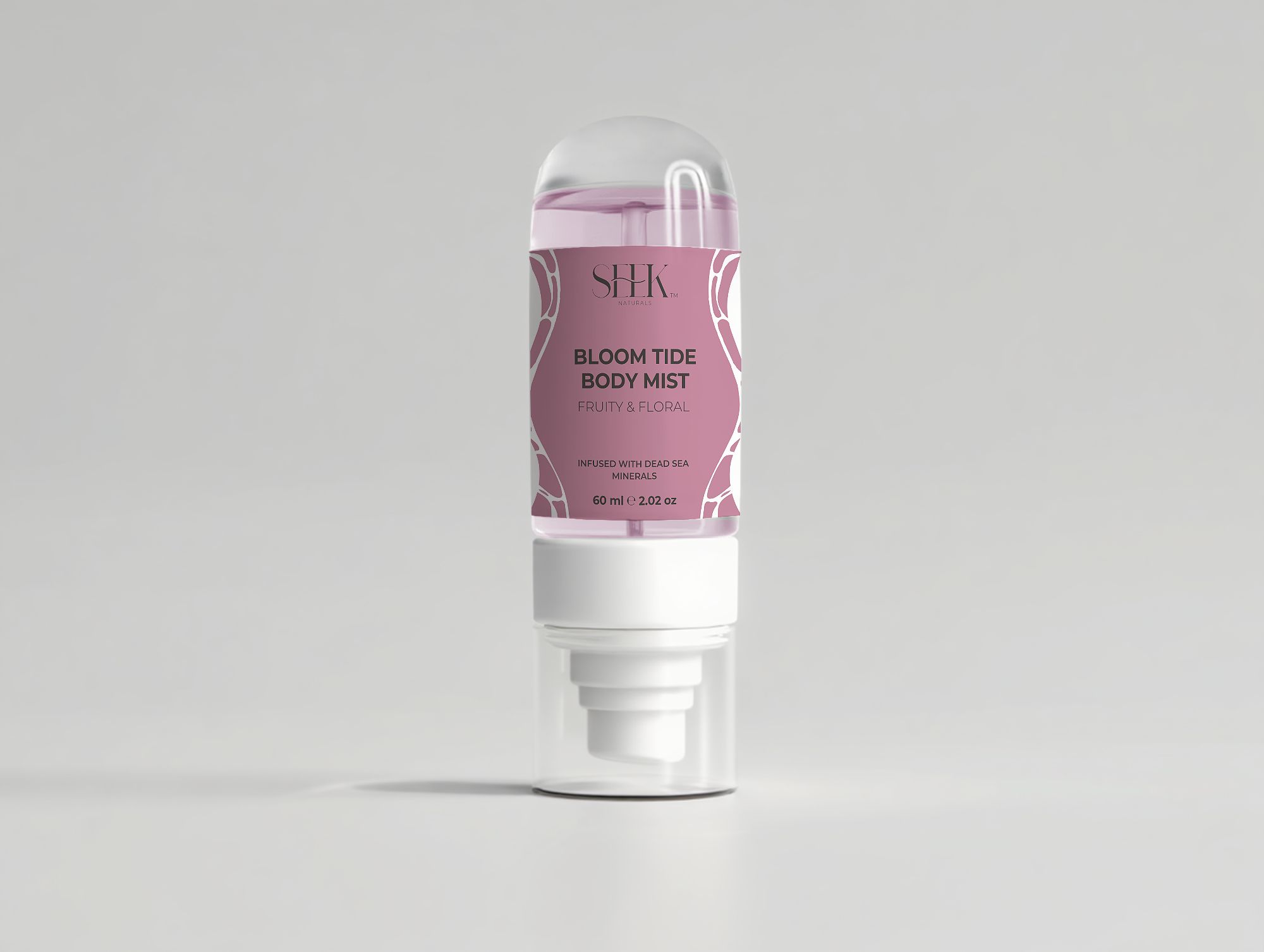 “Three luxurious SEEK Naturals body mists with Dead Sea minerals, displayed on a clean surface with elegant packaging and natural lighting.”